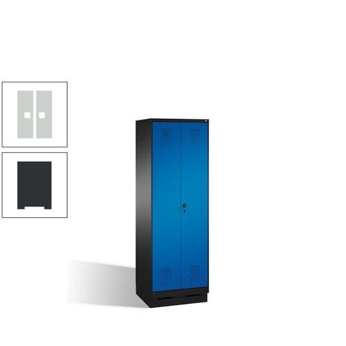 Doppel-Spind, Doppeltüren, Garderobenschrank mit Sockel, 2 Abteile a 300 mm, Korpus anthrazitgrau, Tür anthrazitgrau, 1.800 x 600 x 500 mm (HxBxT)