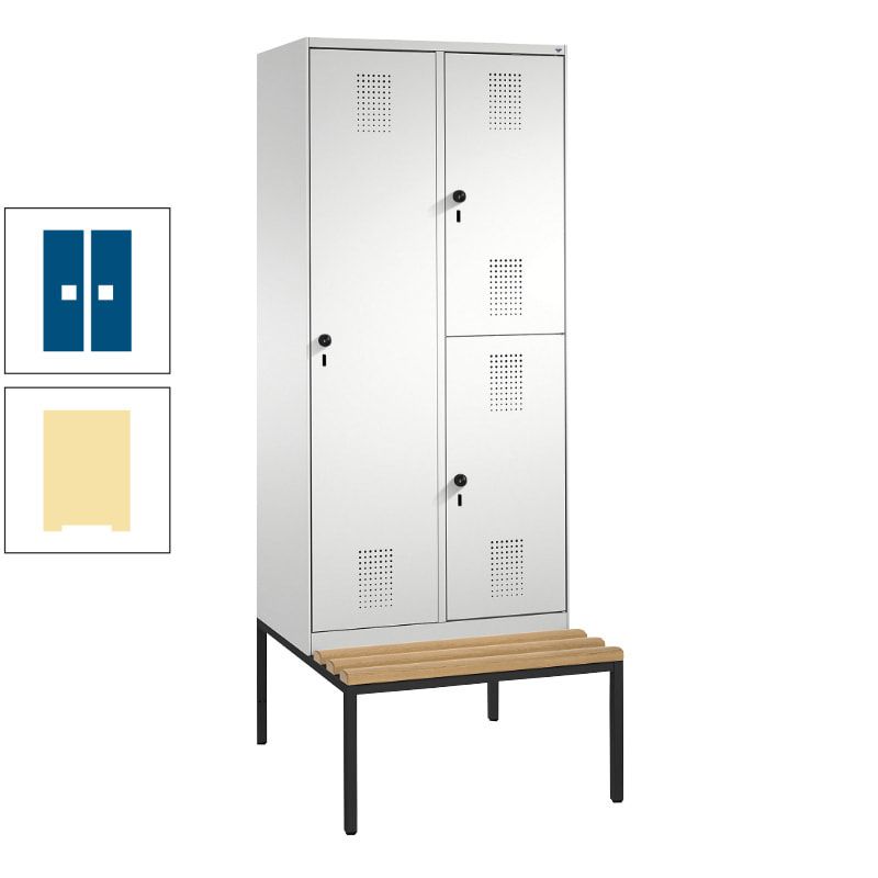 Garderobenschrank, Spind ein- und doppelstöckig Sitzbank, 2 Abteile, 3 Fächer, 2.090 x 800 x 500 mm (HxBxT), Front anthrazitgrau, Korpus anthrazitgrau