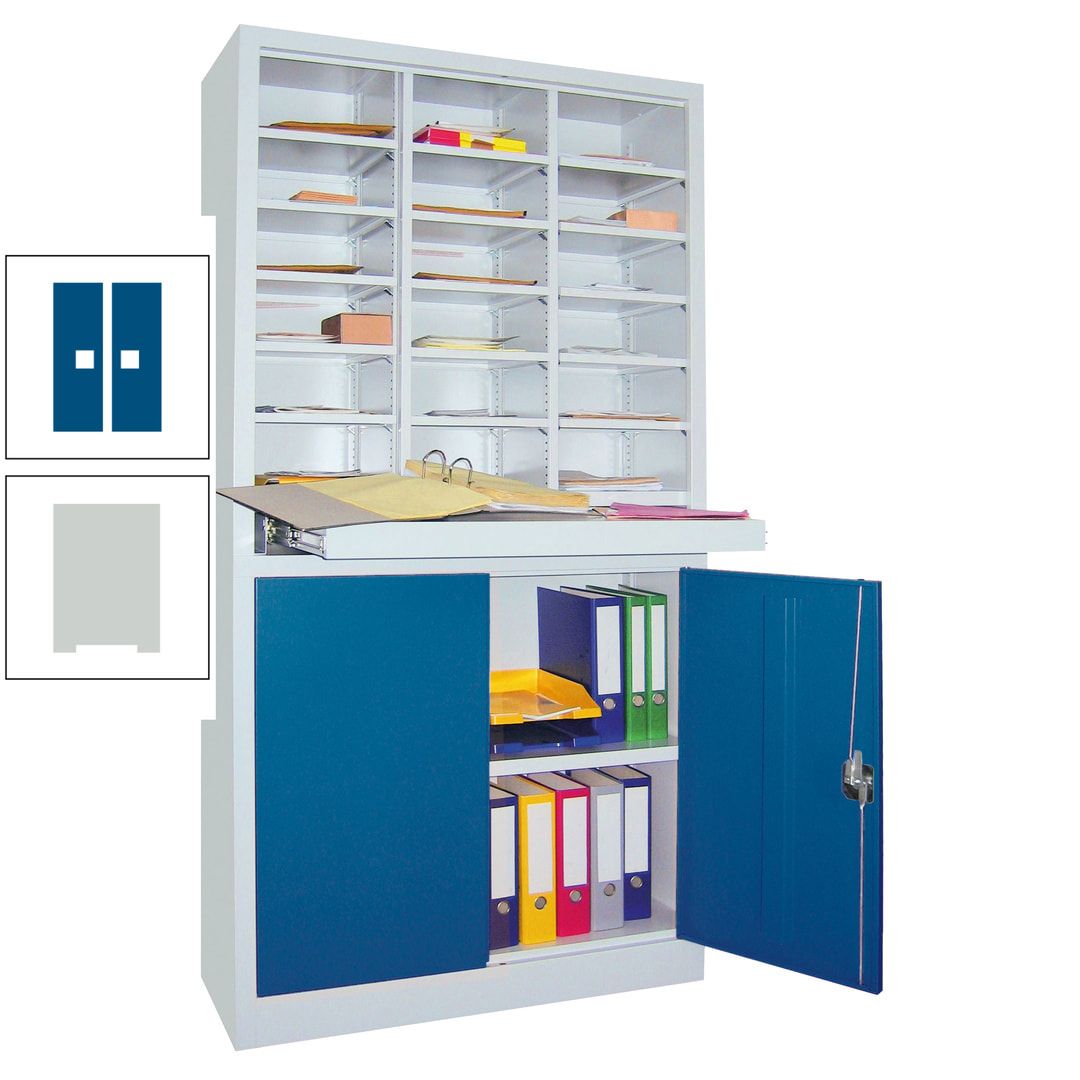 Aktenschrank - Büroschrank mit Sortierstation - 18 Fächer Ordnungsregal - Ausziehboden - 1.950 x 1.000 x 400 mm (HxBxT) - anthrazitgrau