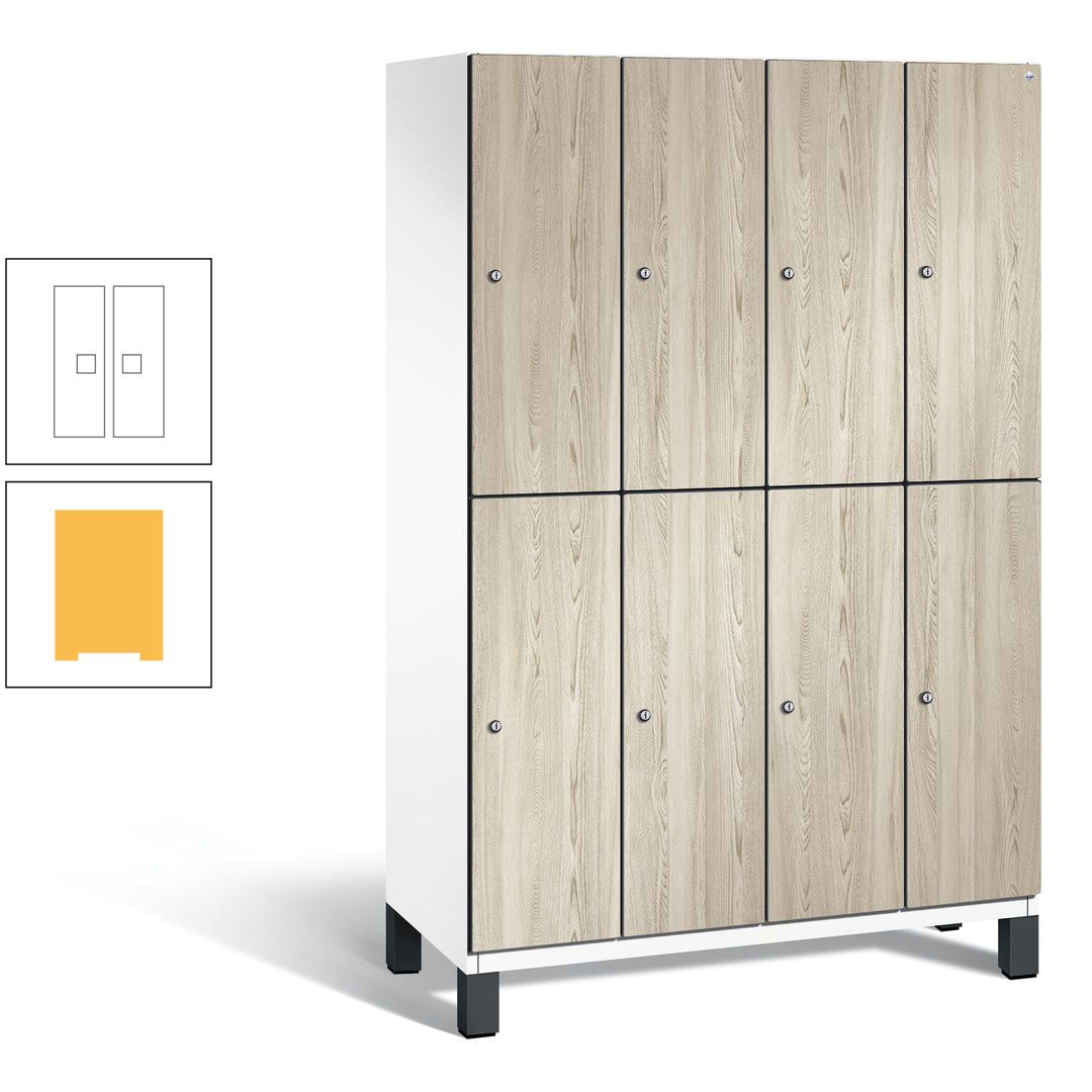 Fächerschrank, Garderobenschrank, mit Füßen, 4 Abteile, 1.980 x 1.200 x 525 mm (HxBxT), Korpus anthrazitgrau, Tür Donau-Ahorn