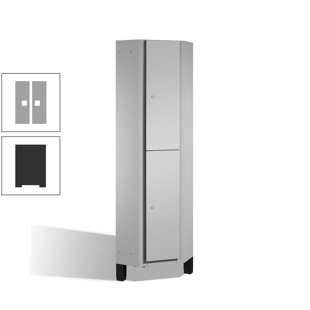 Eckschrank, Spind, auf Füßen, 2 Personen, 1.980 x 500 mm (HxT), Korpus anthrazitgrau, Tür anthrazitgrau