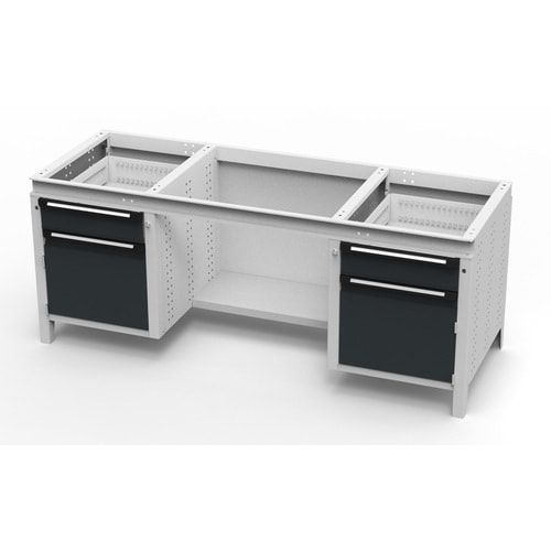 OTTOKIND Werkbank - bündige Arbeitsplatte - 850 x 1.695 x 750 mm (HxBxT) - 2 Schubladen - 2 Schränke - lichtgrau