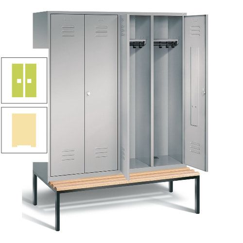 Doppel-Spindschrank, Buche Sitzbank untergebaut, 4 Abteile a 400 mm, Korpus lichtgrau, Tür anthrazitgrau, 2.090 x 1.590 x 815 mm (HxBxT)