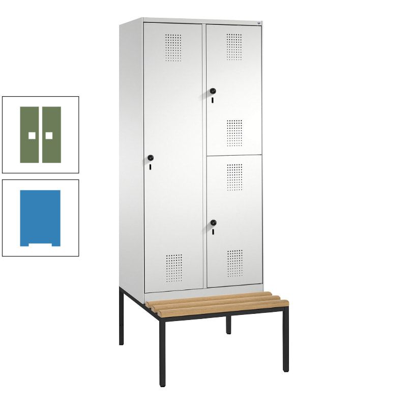 Garderobenschrank, Spind ein- und doppelstöckig Sitzbank, 2 Abteile, 3 Fächer, 2.090 x 800 x 500 mm (HxBxT), Front anthrazitgrau, Korpus anthrazitgrau
