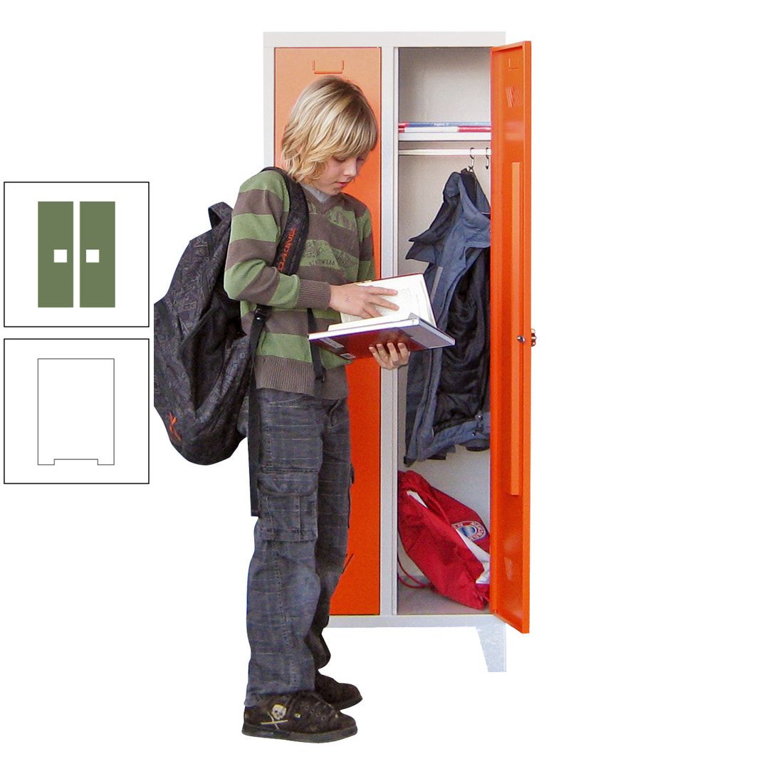 Spindschrank f. Schulen - mit Füßen - Höhe 1.600 mm - 3 Abteile a 300 mm - Drehriegel - anthrazitgrau