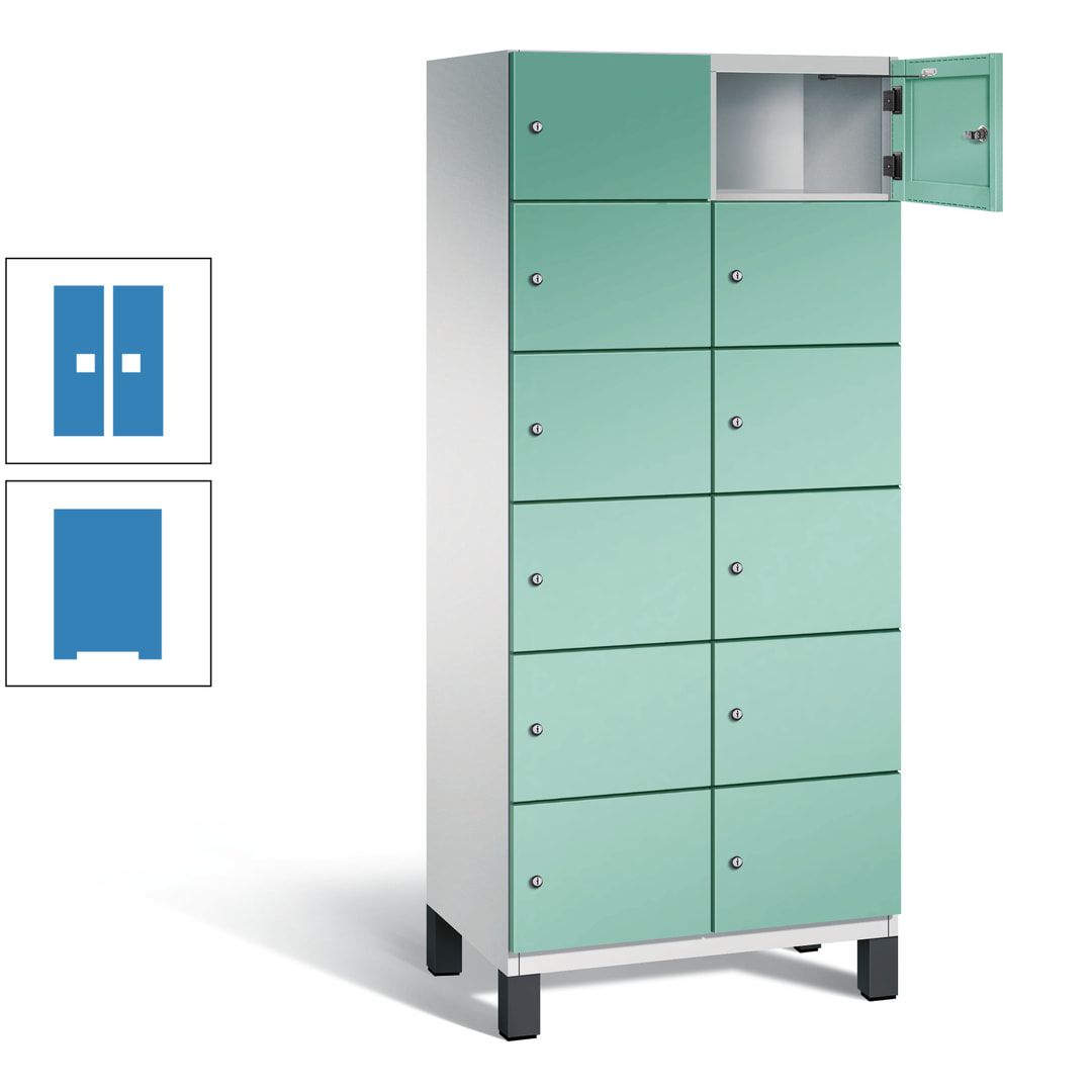 Fächerschrank, Stahlschrank, 12 Fächer, Türöffnungsbegrenzer, Füße, 1.980 x 800 x 525 mm (HxBxT), Korpus anthrazitgrau, Front anthrazitgrau