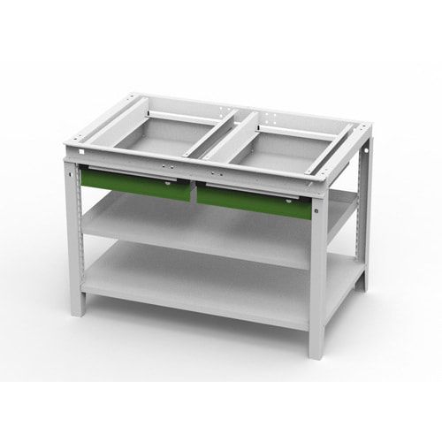 OTTOKIND Werkbank - bündige Arbeitsplatte - 850 x 1.150 x 750 mm (HxBxT) - 2 Schubladen - 2 Ablageböden - lichtgrau