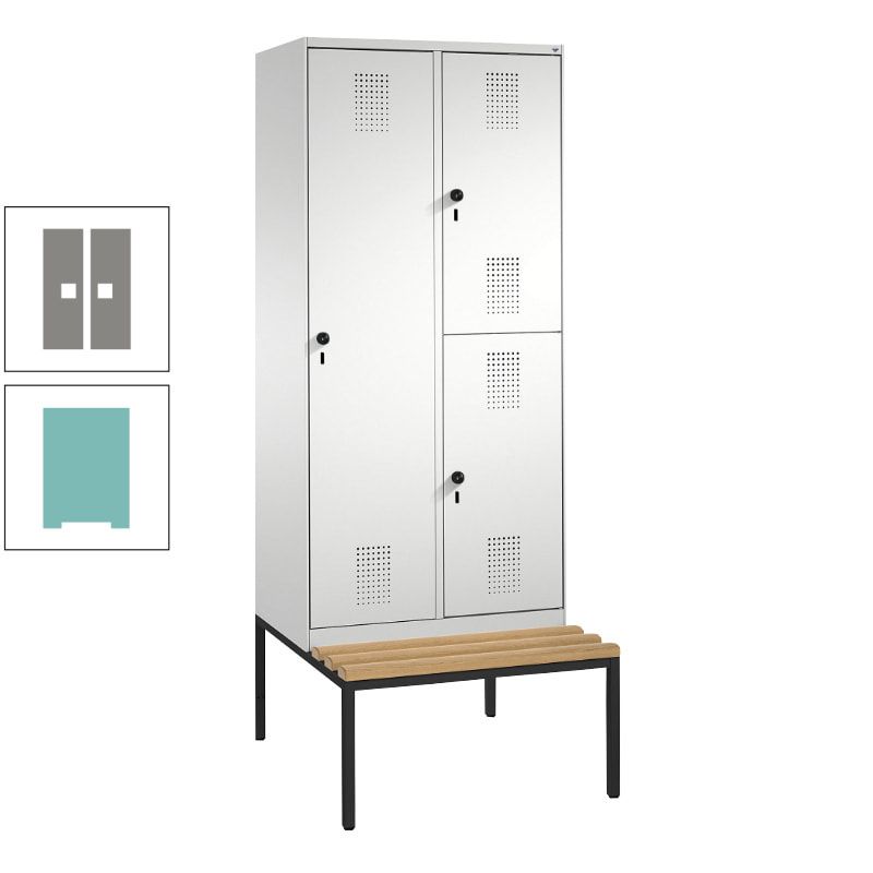 Garderobenschrank, Spind ein- und doppelstöckig Sitzbank, 2 Abteile, 3 Fächer, 2.090 x 800 x 500 mm (HxBxT), Front anthrazitgrau, Korpus anthrazitgrau