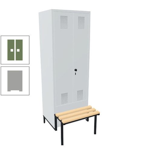 Doppel-Spind, Garderobenschrank, Buche Sitzbank integriert, 2 Abteile a 400 mm, Korpus anthrazitgrau, Tür anthrazitgrau, 1.850 x 800 x 815 mm (HxBxT)