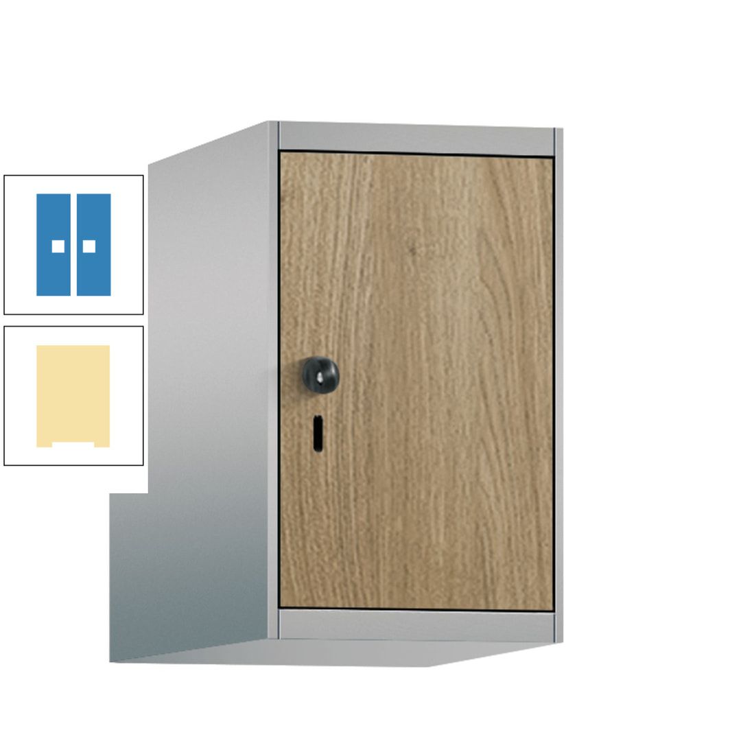 Aufsatzschrank, Schrankaufsatz, 1 Fach a 300 mm, Farbe Pastellgelb, Tür anthrazitgrau, 500 x 300 x 500 mm (HxBxT)