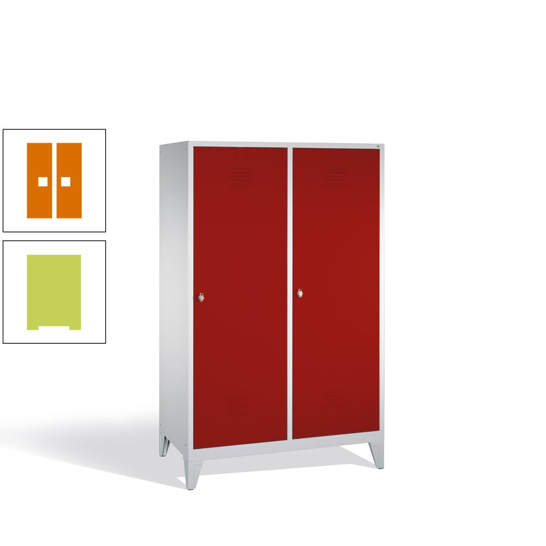 Doppel-Spind mit 2 Großtüren, Garderobenschrank mit Füßen, 4 Abteile a 300 mm, Korpus anthrazitgrau, Tür anthrazitgrau, 1.850 x 1.190 x 500 mm (HxBxT)