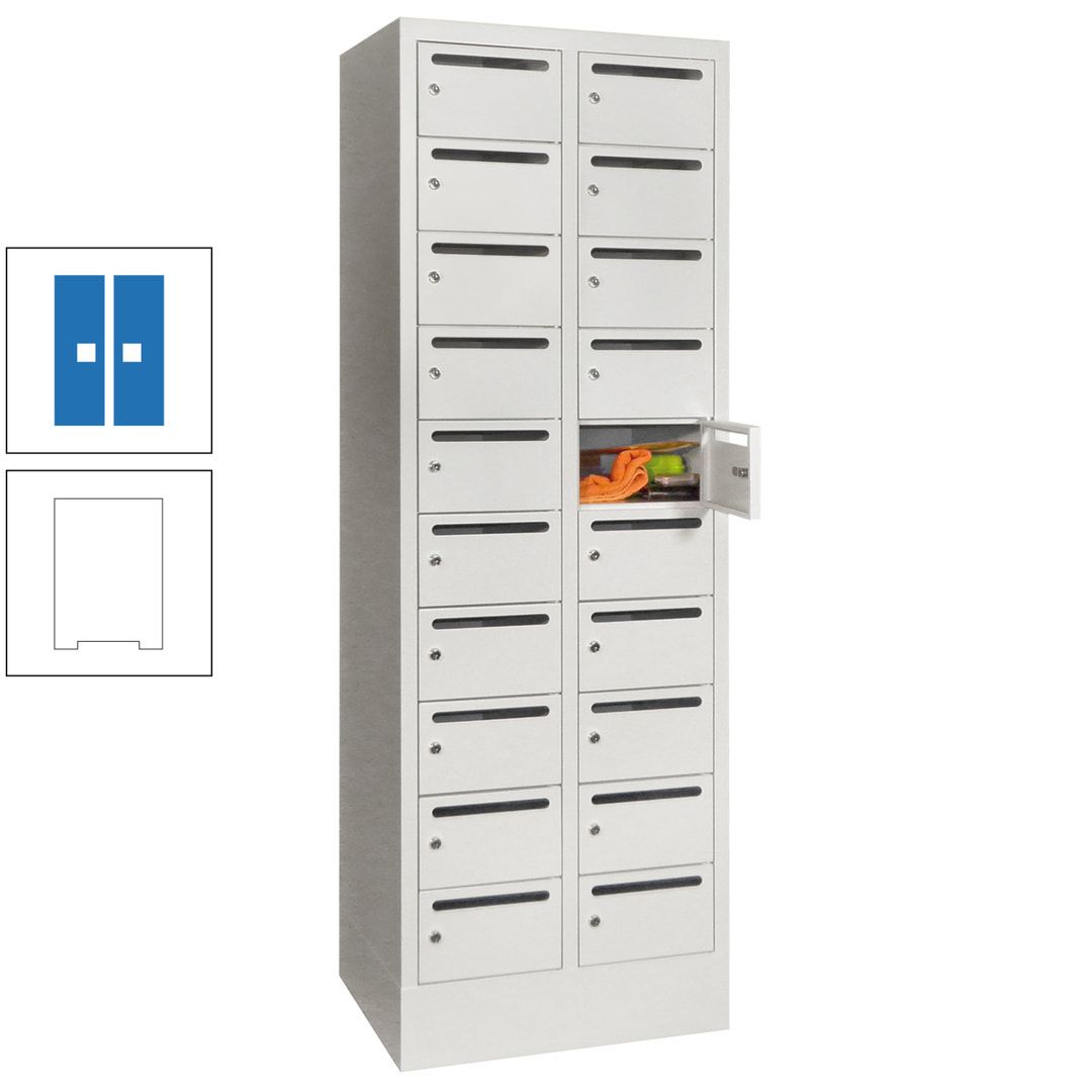 Postverteilerschrank, Schließfachschrank, 2 Abteile a 300 mm, 20 Fächer, 1.850 x 600 x 500 mm (HxBxT), Korpus anthrazitgrau, Front anthrazitgrau