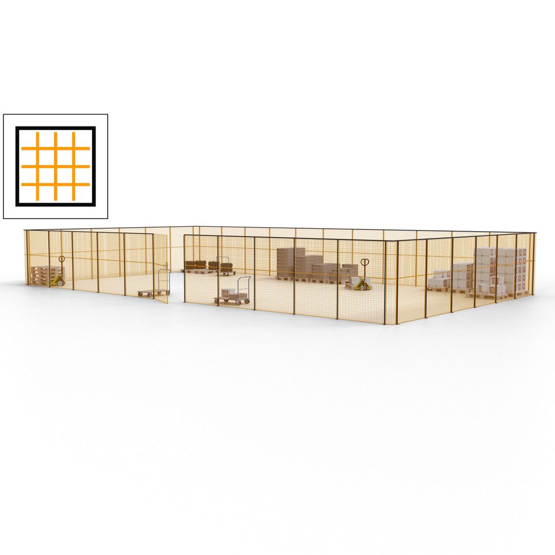 Maschinen Schutzgitter - Hallentrennwand - Sicherheitszaun - Tür - 51 m - 2.200 x 16.900 x 9.400 mm (HxBxT) - enzianblau