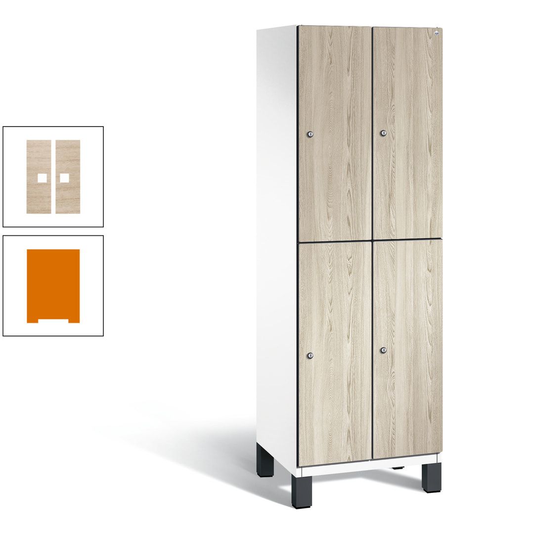 Fächerschrank, Garderobenschrank, mit Füßen, 2 Abteile, 1.980 x 600 x 525 mm (HxBxT), Korpus anthrazitgrau, Tür Donau-Ahorn