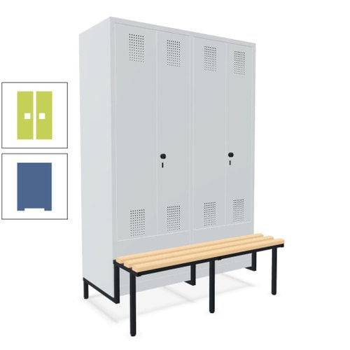 Doppel-Spind, Garderobenschrank, Buche Sitzbank integriert, 4 Abteile 300 mm, Korpus anthrazitgrau, Tür anthrazitgrau, 1.850 x 1.200 x 815 mm (HxBxT)