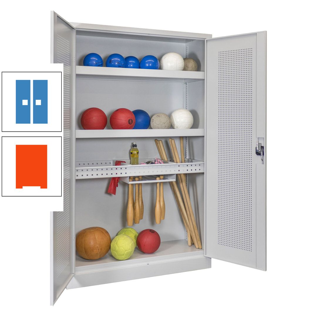 Sportschrank - Lochfeldtüren - Variante 2 - 1.950x1.200x500 mm (HxBxT) - anthrazitgrau