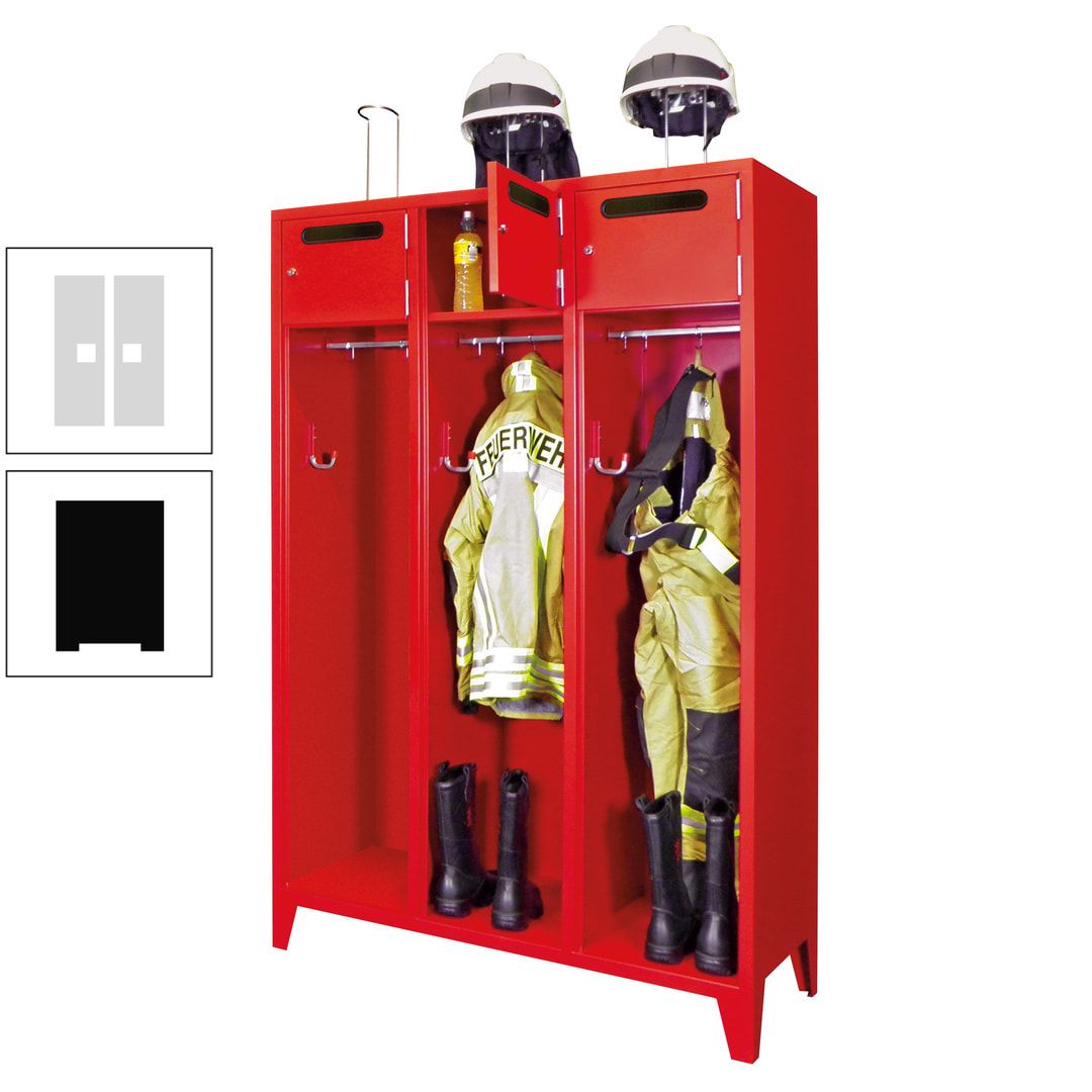 Feuerwehrschrank - 3 Abteile - Ablagefach mit Tür, Einwurfschlitz - 2.100 x 1.230 x 500 mm (HxBxT) - anthrazitgrau