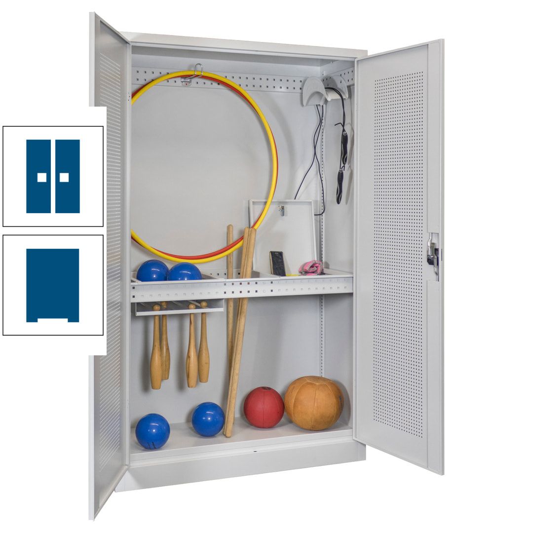 Sportschrank - Lochfeldtüren - Variante 1 - 1.950x1.200x500 mm (HxBxT) - anthrazitgrau