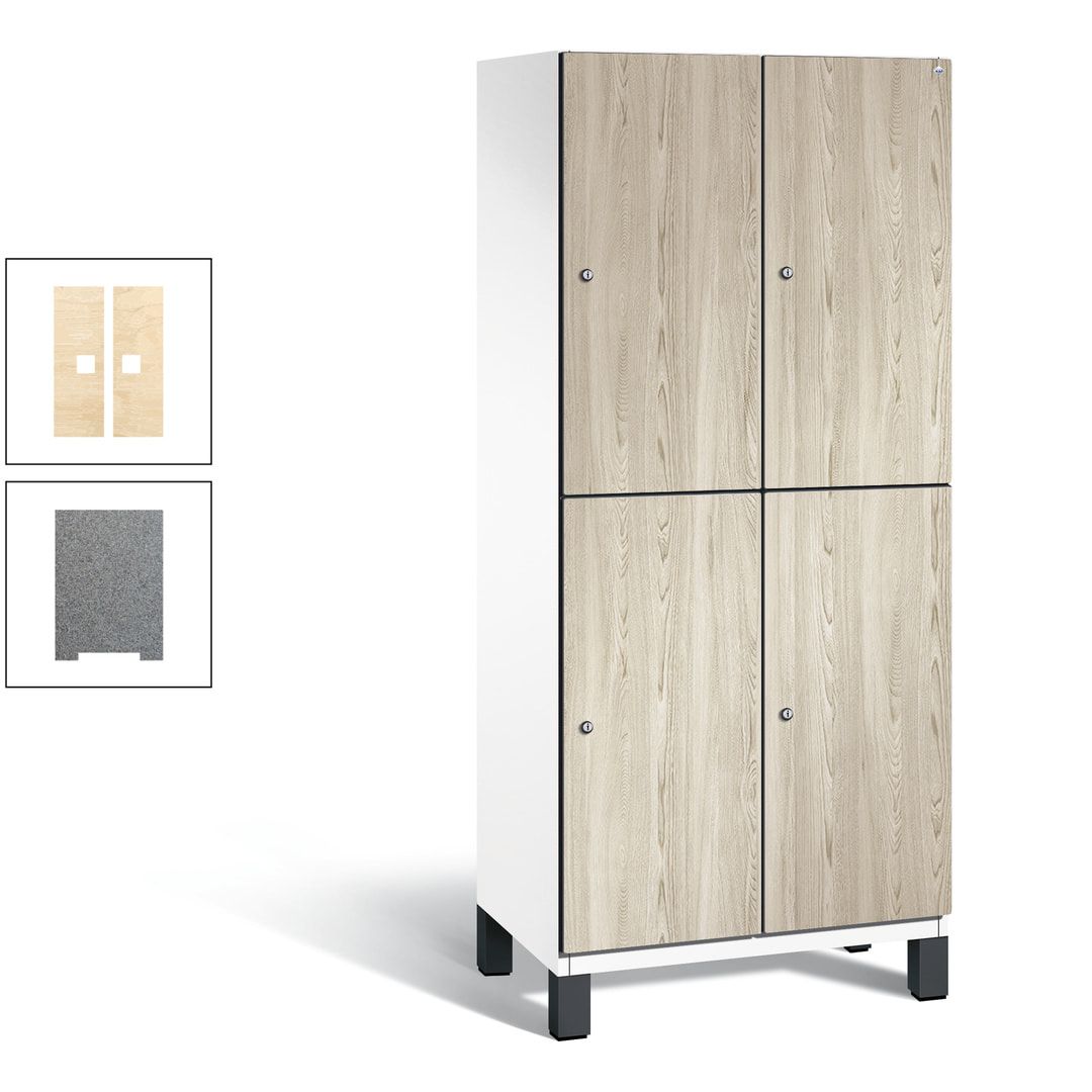 Fächerschrank, Garderobenschrank, mit Füßen, 2 Abteile, 1.980 x 800 x 525 mm (HxBxT), Korpus anthrazitgrau, Tür Donau-Ahorn