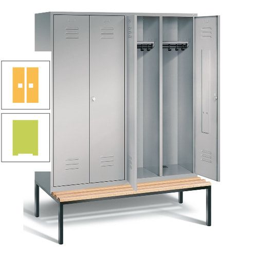 Doppel-Spindschrank, Buche Sitzbank untergebaut, 4 Abteile a 400 mm, Korpus lichtgrau, Tür anthrazitgrau, 2.090 x 1.590 x 815 mm (HxBxT)