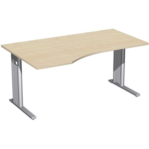 Eckschreibtisch, Ecke links, Füße einseitig verkürzt, C-Fuß Pro, 720 x 1.600 x 1.000 mm (HxBxT), Gestell silber, Dekor Ahorn