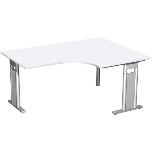 Eckschreibtisch, Eckteil 800 mm, rechts, Füße einseitig verkürzt, C-Fuß Pro, höhenverstellbar, 680-820 x 1.600 x 1.200 mm (HxBxT), Dekor Ahorn