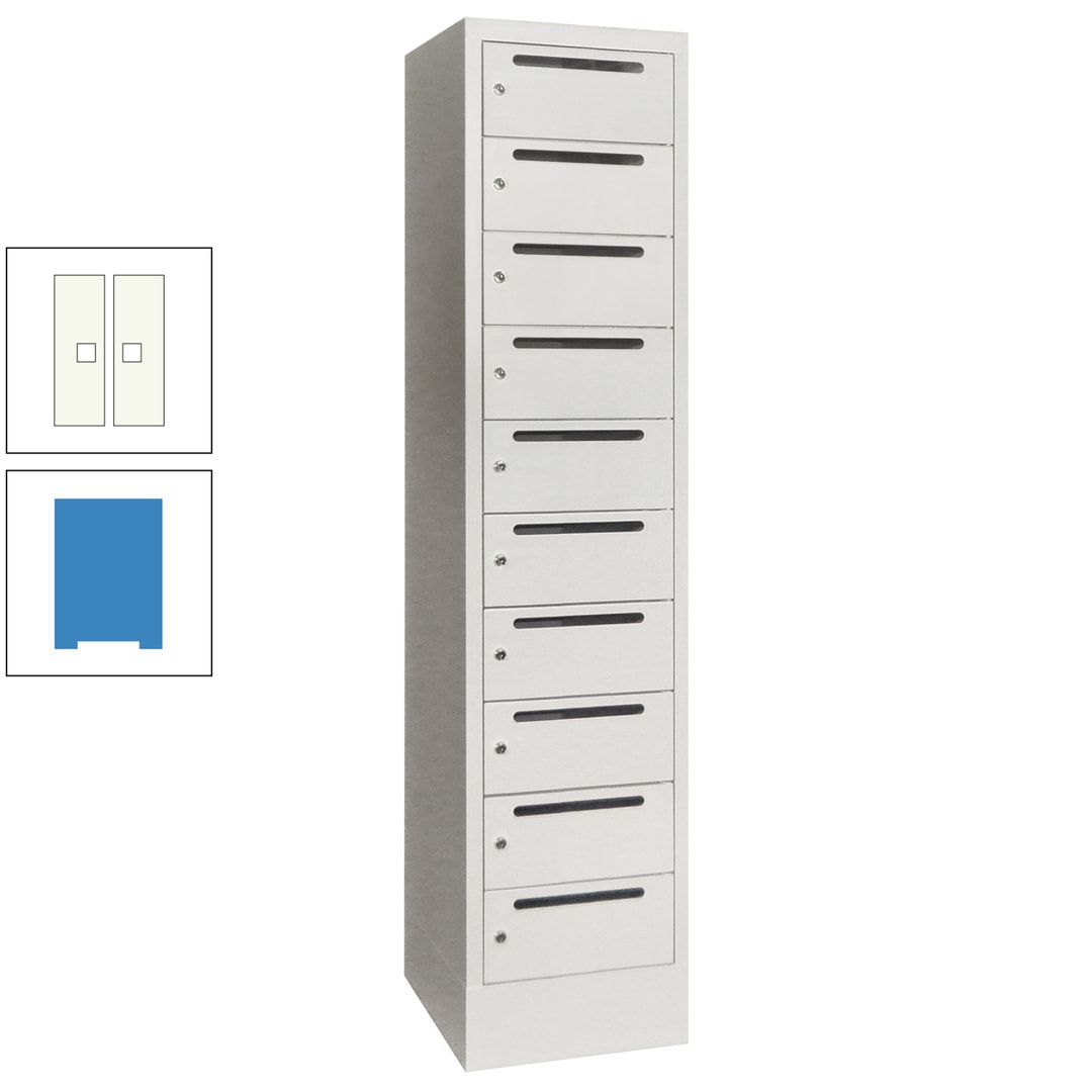 Postverteilerschrank, Schließfachschrank, 1 Abteil a 400 mm, 10 Fächer, 1.850 x 400 x 500 mm (HxBxT), Korpus anthrazitgrau, Front anthrazitgrau