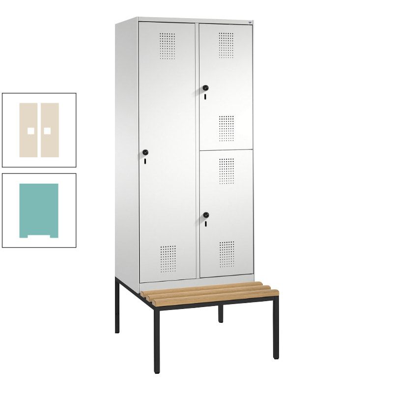 Garderobenschrank, Spind ein- und doppelstöckig Sitzbank, 2 Abteile, 3 Fächer, 2.090 x 800 x 500 mm (HxBxT), Front anthrazitgrau, Korpus anthrazitgrau