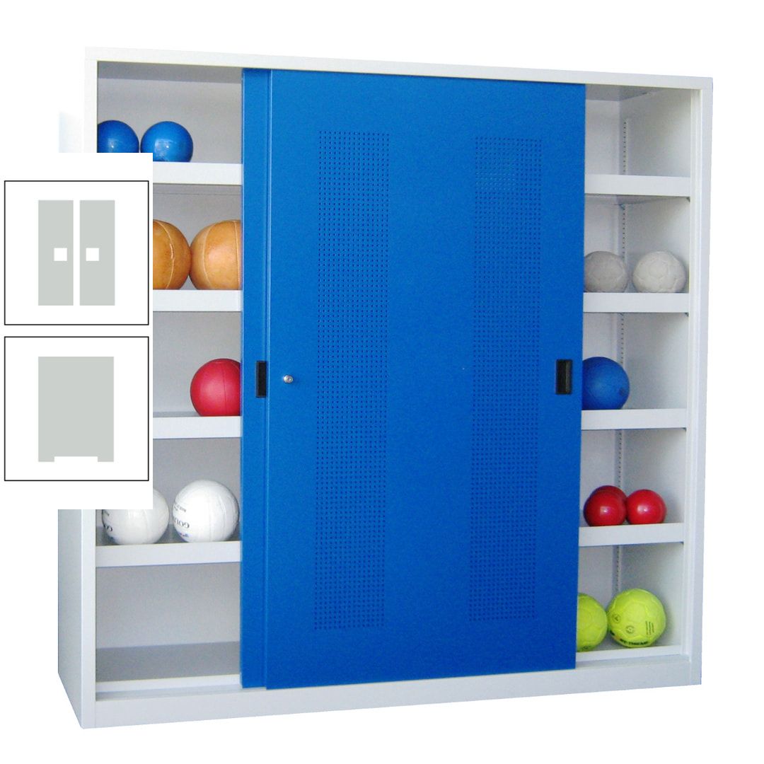 Ballschrank - Schiebetüren mit Lochfeld - Trennwand - 8 Böden - 1.950x2.000x600 mm (HxBxT) - anthrazitgrau