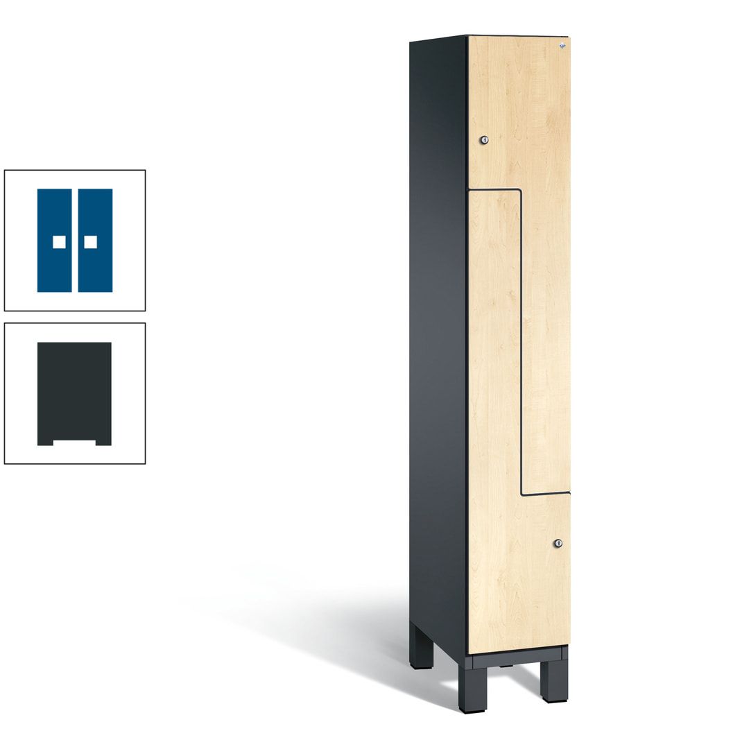 Z-Garderobenspind mit Füßen, 2 Personen, 1.980 x 300 x 525 mm (HxBxT), Korpus anthrazitgrau, Tür anthrazitgrau