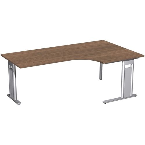 Eckschreibtisch, Eckteil 800 mm, Ecke rechts, Füße einseitig verkürzt, C-Fuß Pro, 720 x 1.600 x 1.200 mm (HxBxT), Gestell silber, Dekor Ahorn