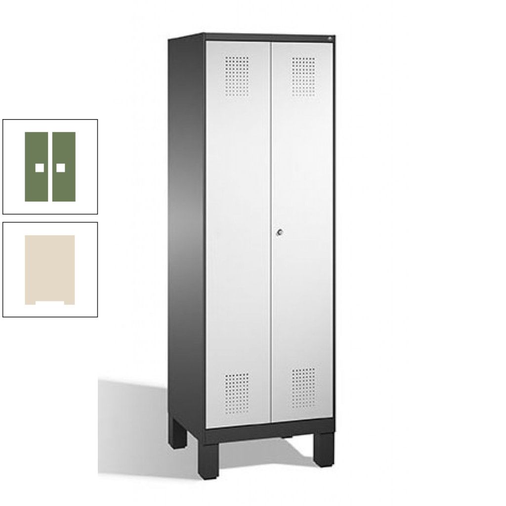 Doppel-Spind, Doppeltüren, Garderobenschrank mit Füßen, 2 Abteile a 300 mm, Korpus anthrazitgrau, Tür anthrazitgrau, 1.850 x 600 x 500 mm (HxBxT)