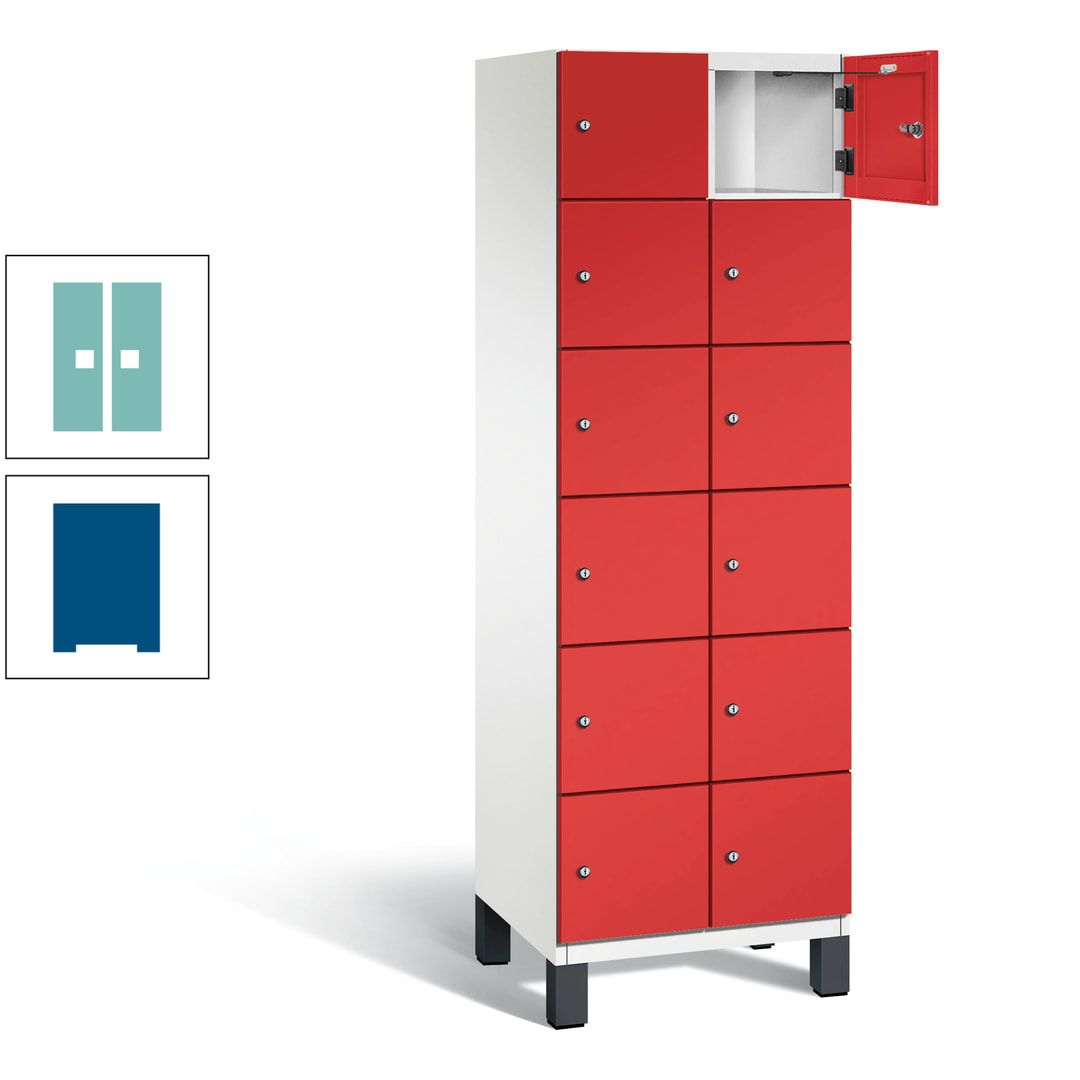 Fächerschrank, Stahlschrank, 12 Fächer, Türöffnungsbegrenzer, Füße, 1.980 x 600 x 525 mm (HxBxT), Korpus anthrazitgrau, Front anthrazitgrau