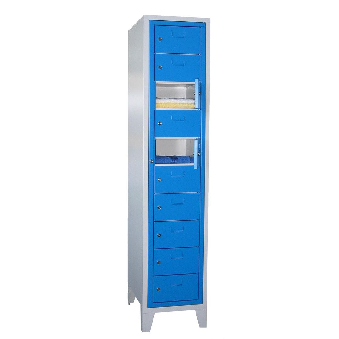 Schließfachschrank - Wäscheausgabeschrank - 10 Fächer a 315 mm - 1.850x400x500 mm (HxBxT) - Füße - Zylinderschloss - anthrazitgrau