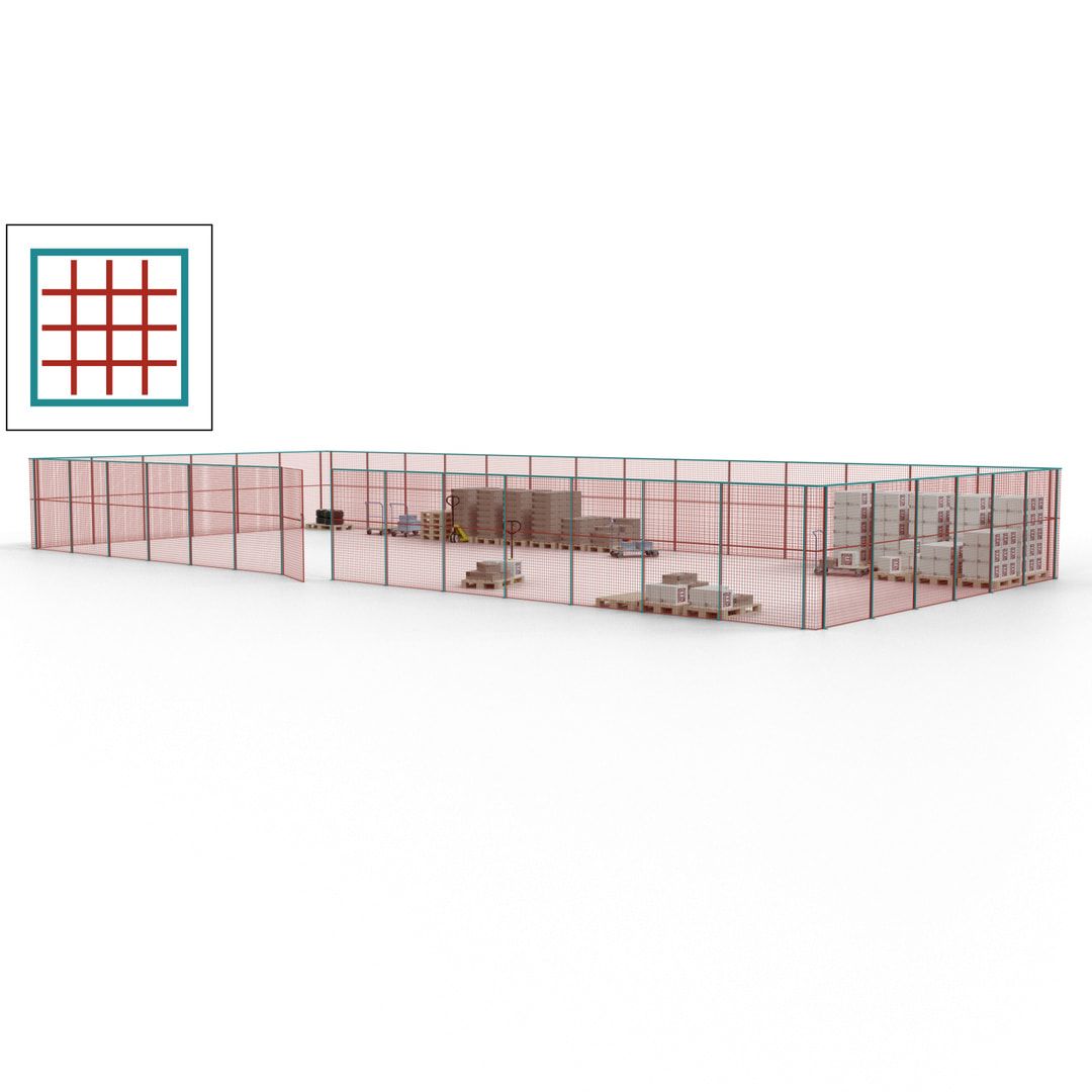 Maschinen Schutzgitter - Hallentrennwand - Sicherheitszaun - Tür - 60 m - 2.200 x 21.400 x 9.400 mm (HxBxT) - enzianblau
