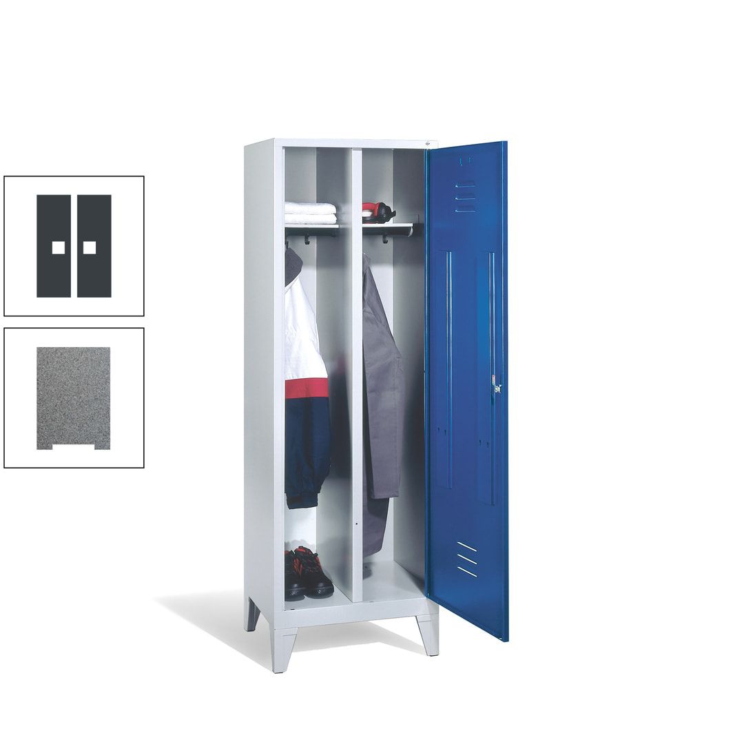 Doppel-Spind mit Großtür, Garderobenschrank mit Füßen, 2 Abteile a 300 mm, Korpus anthrazitgrau, Tür anthrazitgrau, 1.850 x 610 x 500 mm (HxBxT)