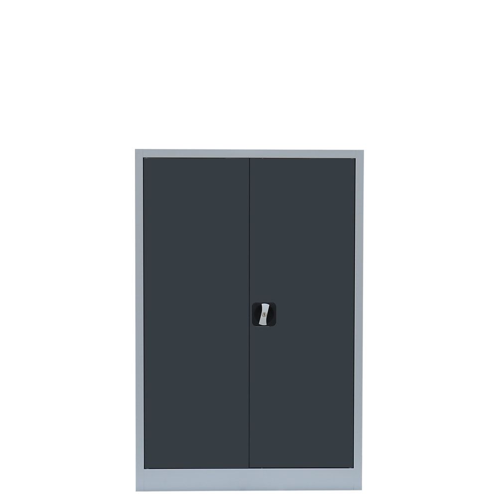 Aktenschrank, Büroschrank, abschließbar, Flügeltüren, 2 Fachböden, 1.200 x 925 x 422 mm (HxBxT), Stahl, Korpus und Türen in lichtgrau