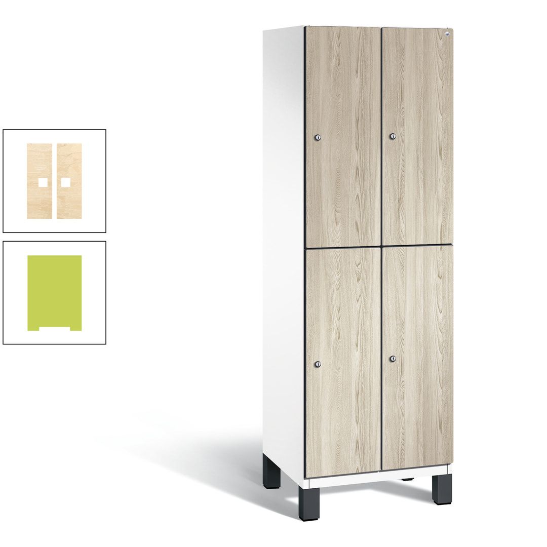 Fächerschrank, Garderobenschrank, mit Füßen, 2 Abteile, 1.980 x 600 x 525 mm (HxBxT), Korpus anthrazitgrau, Tür Donau-Ahorn