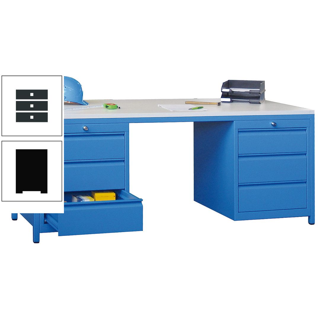 Meisterschreibtisch - 2 Schubladenblöcke - 6 Schubladen - 720 x 1.700 x 800 mm (HxBxT) - anthrazitgrau
