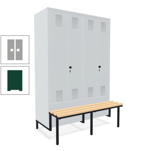 Doppel-Spind, Garderobenschrank, Buche Sitzbank integriert, 4 Abteile 300 mm, Korpus anthrazitgrau, Tür anthrazitgrau, 1.850 x 1.200 x 815 mm (HxBxT)