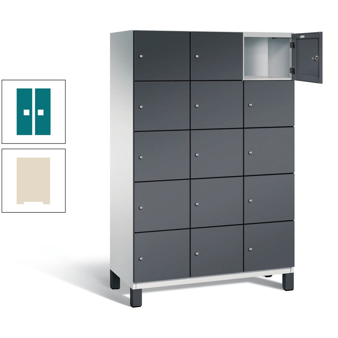 Fächerschrank, Stahlschrank, 15 Fächer, Türöffnungsbegrenzer, Füße, 1.980 x 1.200 x 525 mm (HxBxT), Korpus anthrazitgrau, Front anthrazitgrau