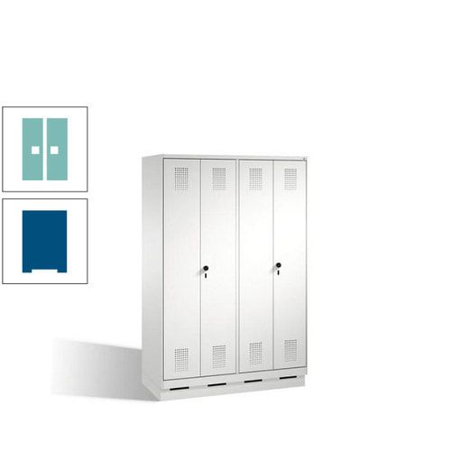 Doppel-Spind, Doppeltüren, Garderobenschrank mit Sockel, 4 Abteile a 300 mm, Korpus anthrazitgrau, Tür anthrazitgrau, 1.800 x 1.200 x 500 mm (HxBxT)