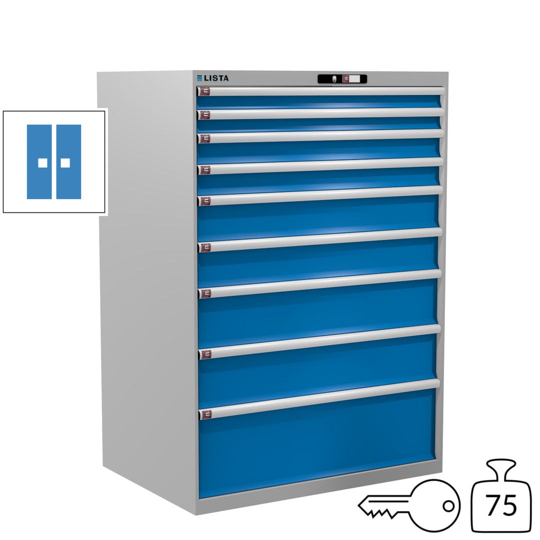 Lista Schubladenschrank - 12.550.010 - 1.450x1.023x725 mm (HxBxT) - 9 Schubladen - 200 kg - Key Lock - lichtblau (RAL 5012)