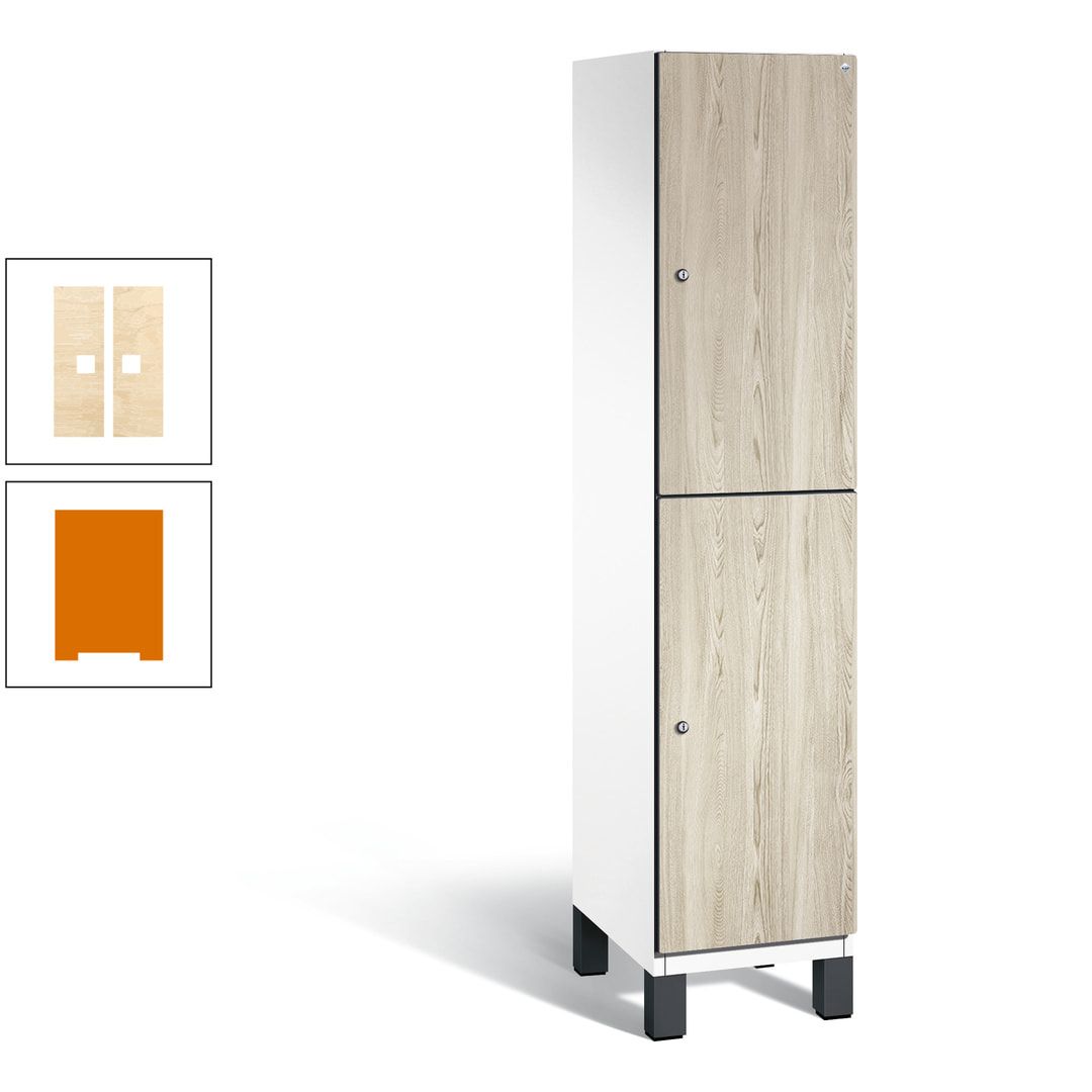 Fächerschrank, Garderobenschrank, mit Füßen, 1 Abteile, 1.980 x 400 x 525 mm (HxBxT), Korpus anthrazitgrau, Tür Donau-Ahorn