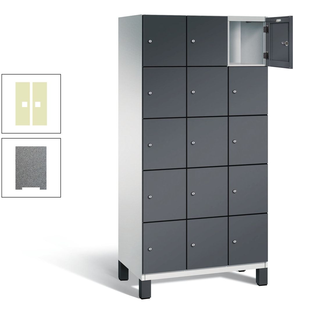 Fächerschrank, Stahlschrank, 15 Fächer, Türöffnungsbegrenzer, Füße, 1.980 x 900 x 525 mm (HxBxT), Korpus anthrazitgrau, Front anthrazitgrau