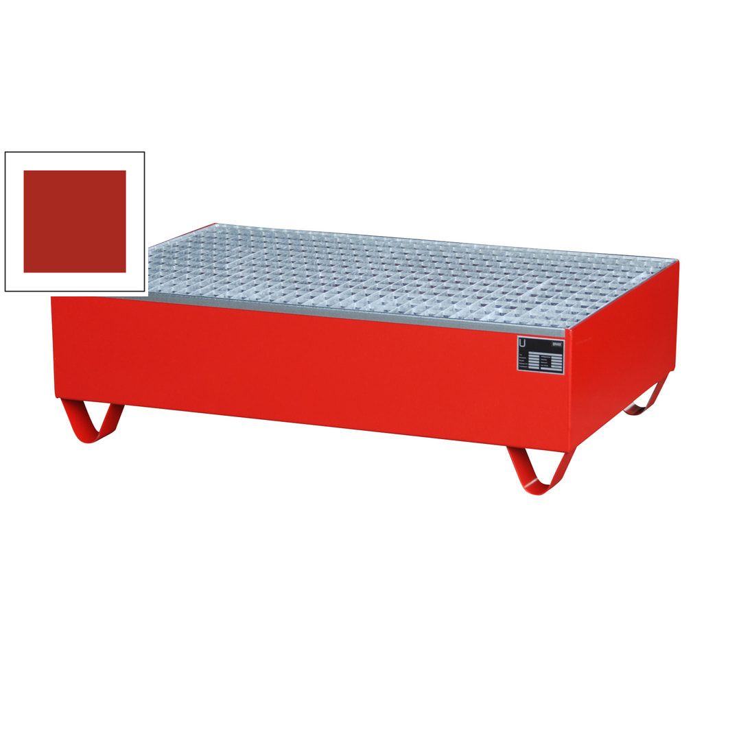 Auffangwanne - 1.200 x 800 mm (BxT) - 215 l - Füße - Gitterrost - feuerrot