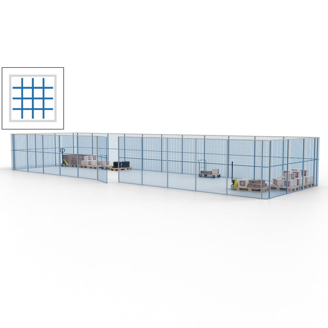 Maschinen Schutzgitter - Hallentrennwand - Sicherheitszaun - Tür - 42 m - 2.200 x 16.900 x 4.900 mm (HxBxT) - enzianblau