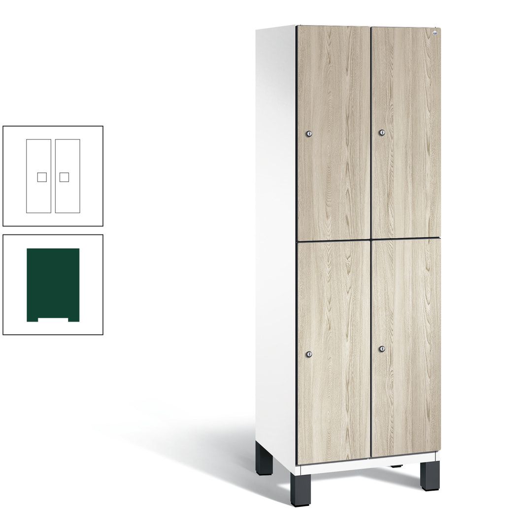 Fächerschrank, Garderobenschrank, mit Füßen, 2 Abteile, 1.980 x 600 x 525 mm (HxBxT), Korpus anthrazitgrau, Tür Donau-Ahorn