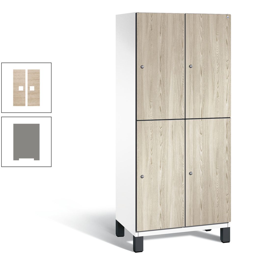 Fächerschrank, Garderobenschrank, mit Füßen, 2 Abteile, 1.980 x 800 x 525 mm (HxBxT), Korpus anthrazitgrau, Tür Donau-Ahorn