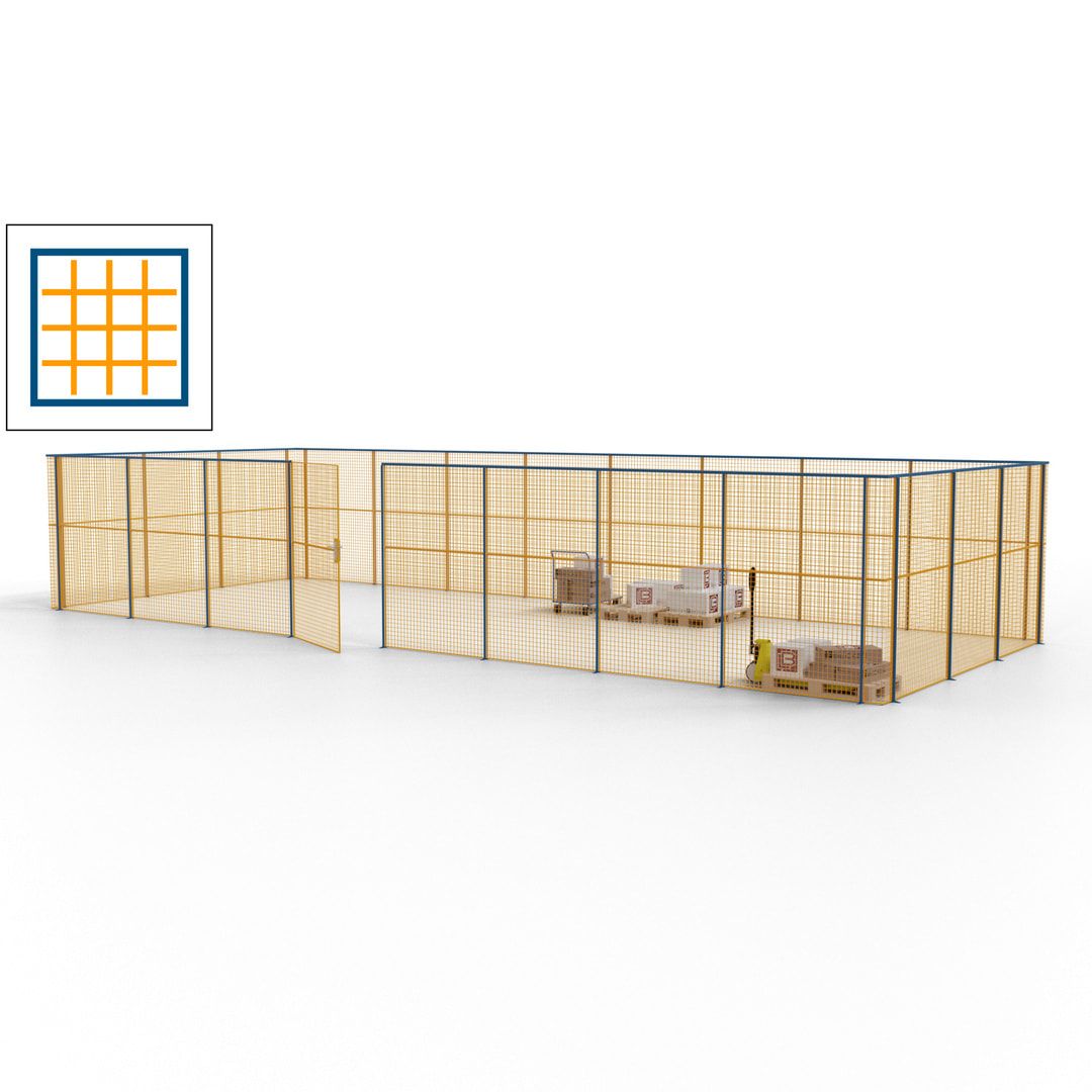 Maschinen Schutzgitter - Hallentrennwand - Sicherheitszaun - Tür - 33 m - 2.200 x 12.400 x 4.900 mm (HxBxT) - enzianblau